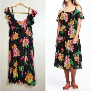 Old Navy Black Ruched Midi Sundress Size L/G Off The Shoulder